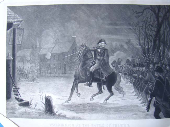 A beautiful framed engraving of "Washington at The Battle of Trenton" published in 1870